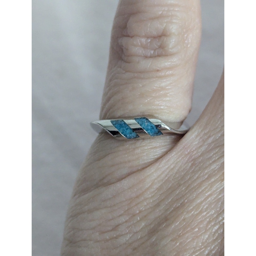 Double turquoise inlay Womens silver band ring size 6 unisex mens Gift NEW